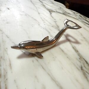 Vintage Pewter Dolphin Bottle Opener 6.5x2.25 Nautical Barware